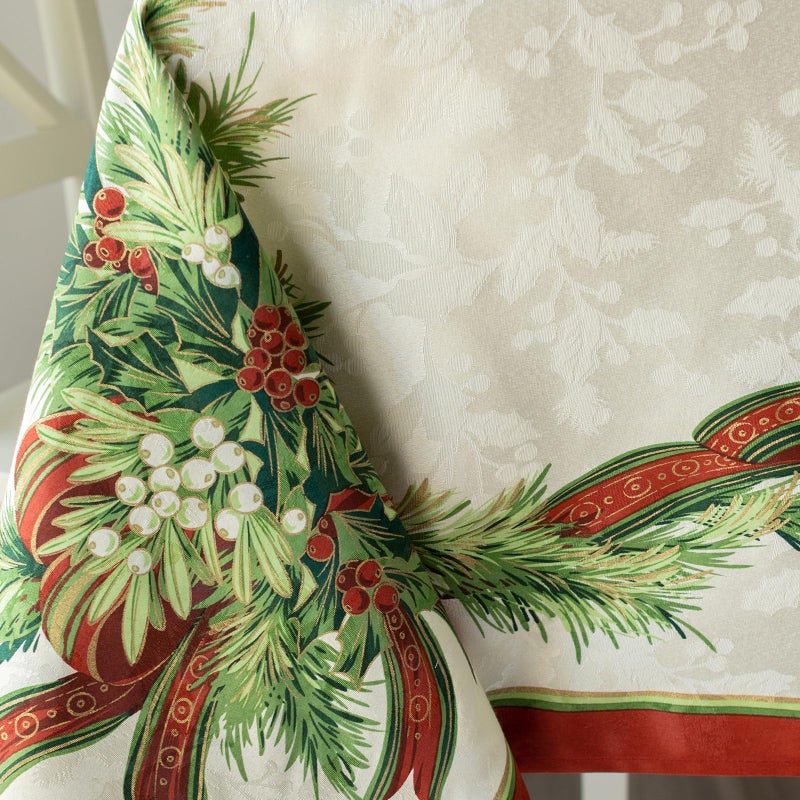 Benson Mills Christmas Ribbons Engineered Printed Fabric Table Cloth, Winter, Holiday and Christmas Tablecloth (52" X 70" Rectangular, Xmas Ribbons) - Image 5